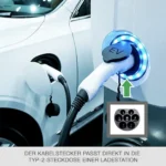 kia-typ-2-stecker-ladestation Foto, das den Stecker Typ 2 zeigt, der in die Buchse einer EV-Ladestation passt