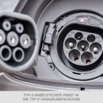 mini-typ-2-fahrzeugstecker-auf-typ-2-steckdose Foto, das zeigt, wo der Typ-2-Stecker in eine EV-Steckdose passt